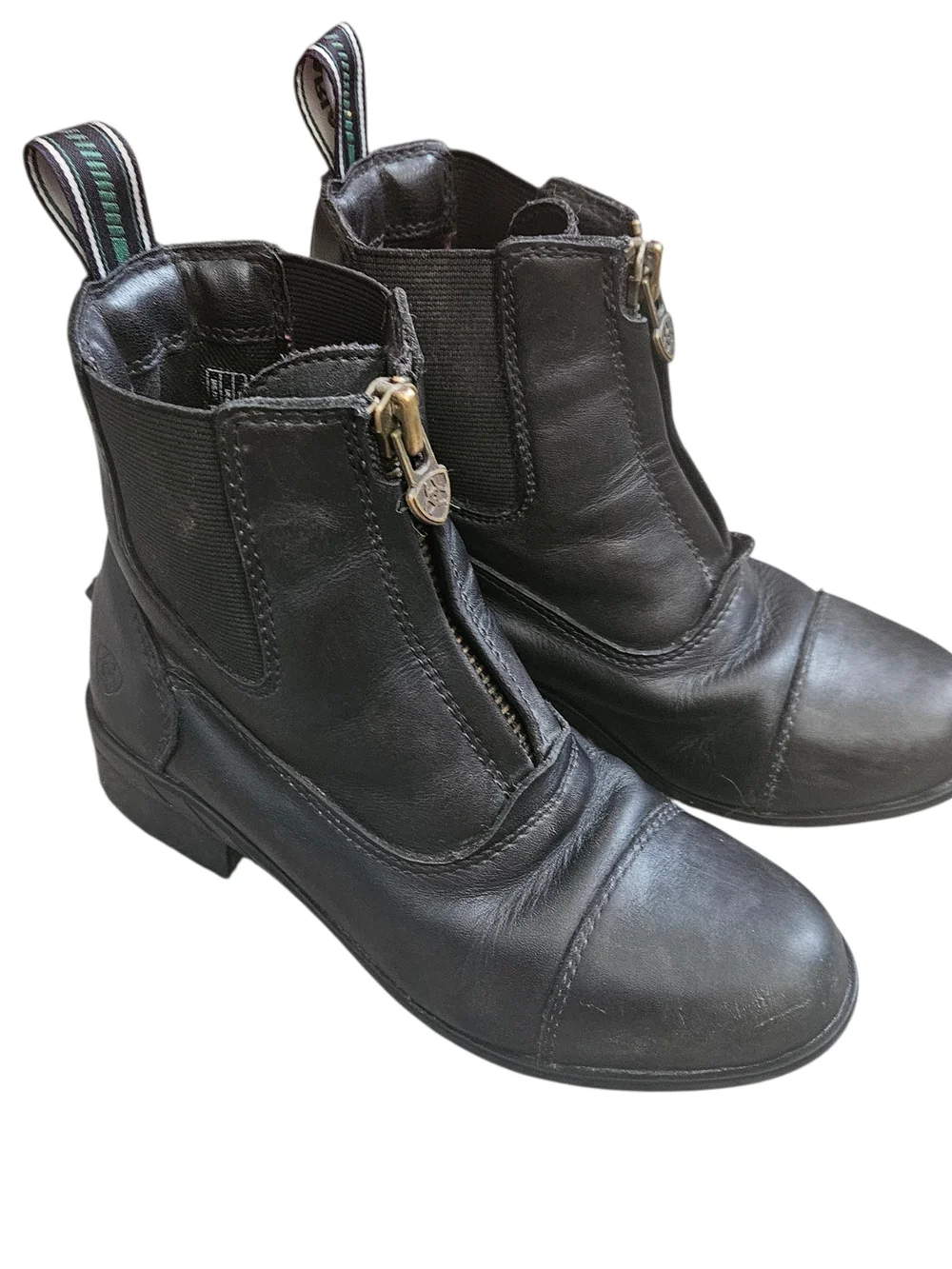Ariat Devon Black Leather Front-Zip Paddock Ankle Boots Kids Size 13